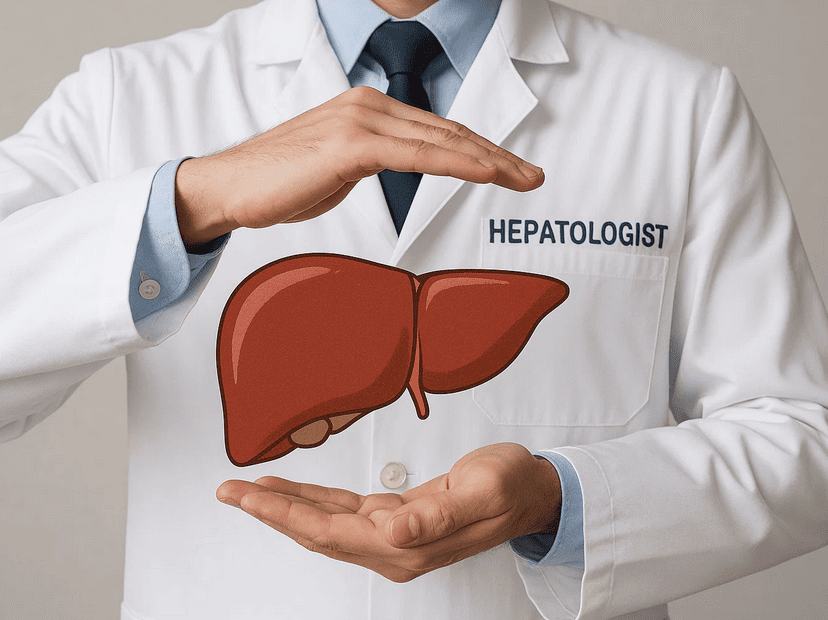 A hepatologist protecting a liver.